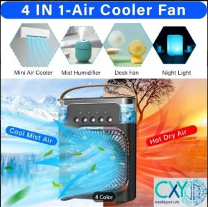 Portable 5-Hole Water-Cooled USB Desk Fan with 3 Speeds, 7H Timer & LED Light