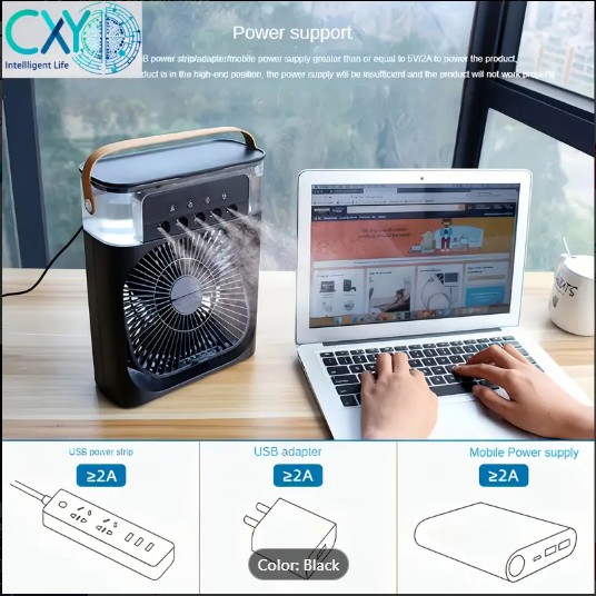 Portable 5-Hole Water-Cooled USB Desk Fan with 3 Speeds, 7H Timer & LED Light