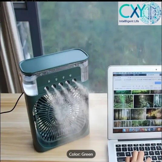 Portable 5-Hole Water-Cooled USB Desk Fan with 3 Speeds, 7H Timer & LED Light