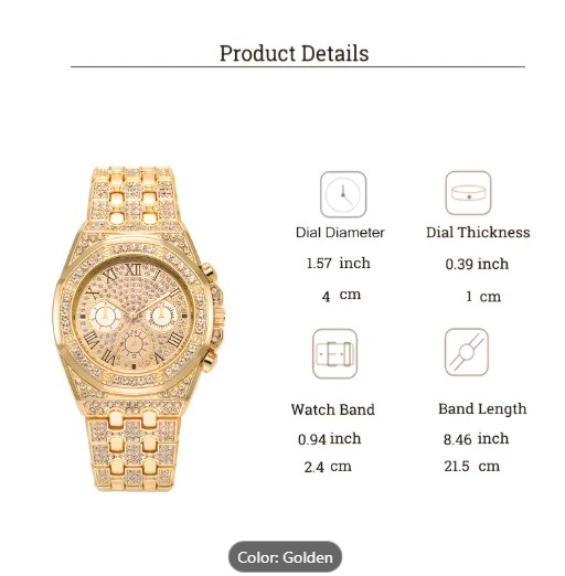 Luxury Golden-Tone Women's Rhinestone Watch
